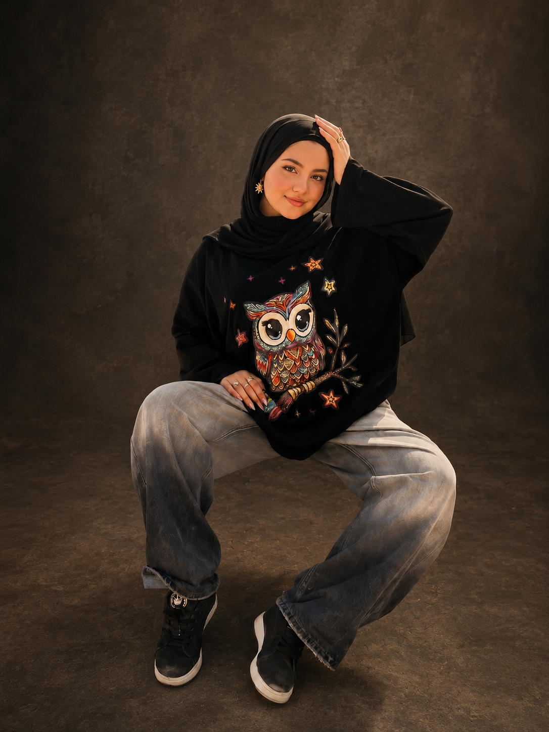 Mandala Owl Long Sleeve Oversize Tee