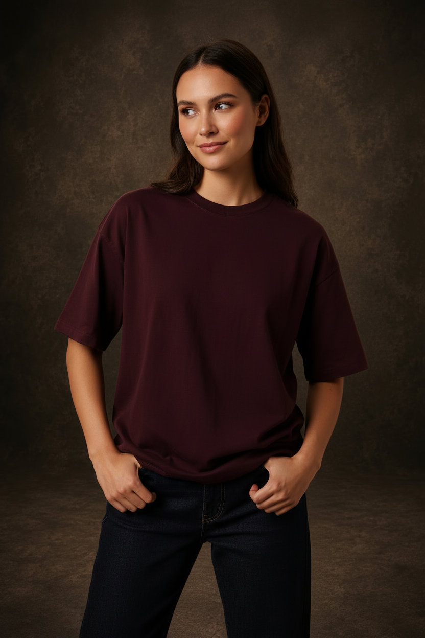 Drift Box Fit Tee — Burgundy Women