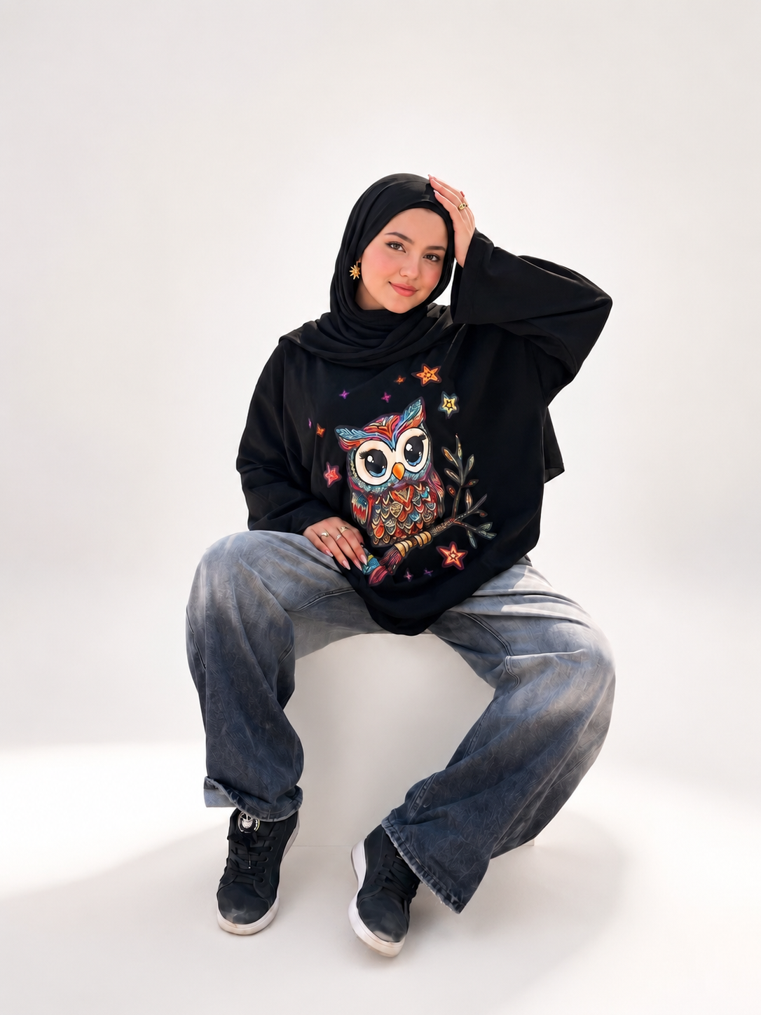Mandala Owl Long Sleeve Oversize Tee