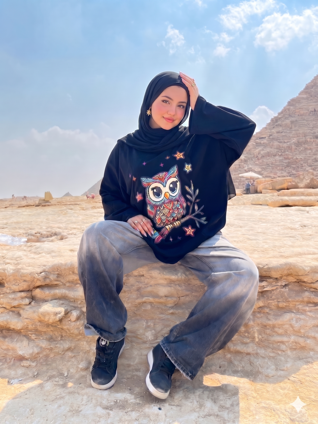 Mandala Owl Long Sleeve Oversize Tee