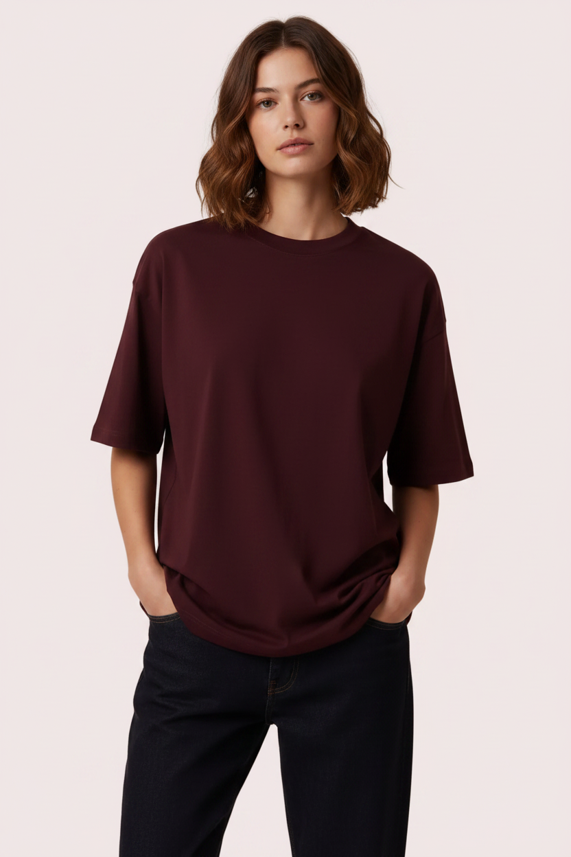 Drift Box Fit Tee — Burgundy Women