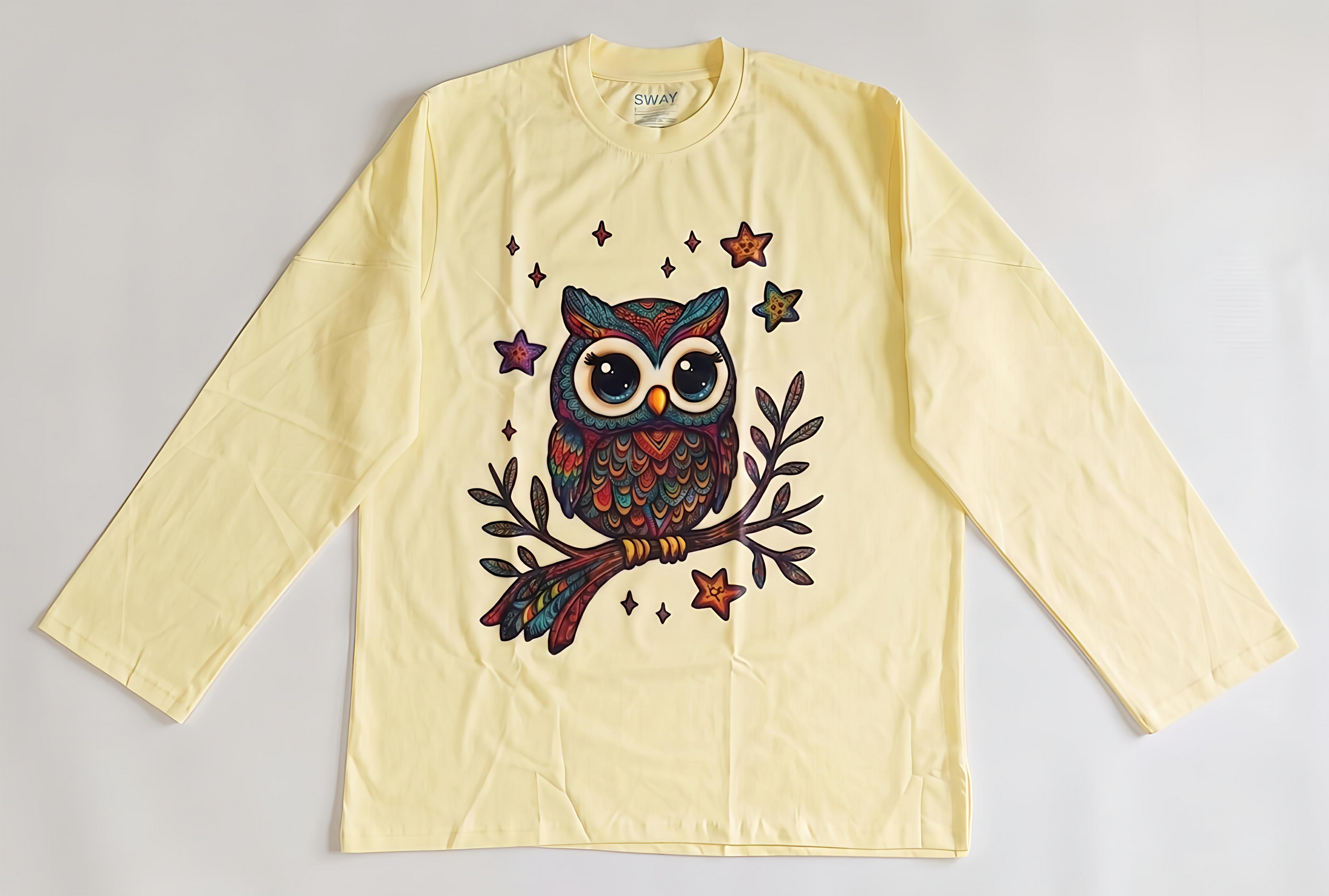 Mandala Owl Long Sleeve Oversize Tee