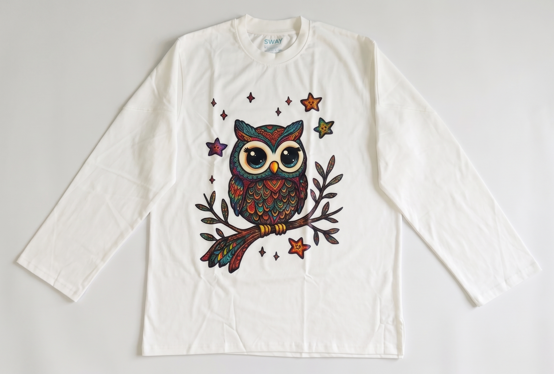 Mandala Owl Long Sleeve Oversize Tee